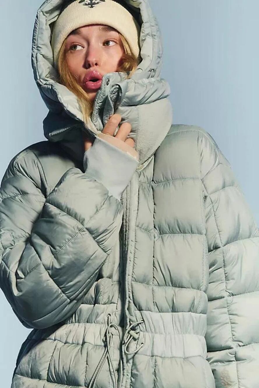 NWT FREE PEOPLE Like A Dream Long Reversible Puffer Jacket $348 L Smoked Sage